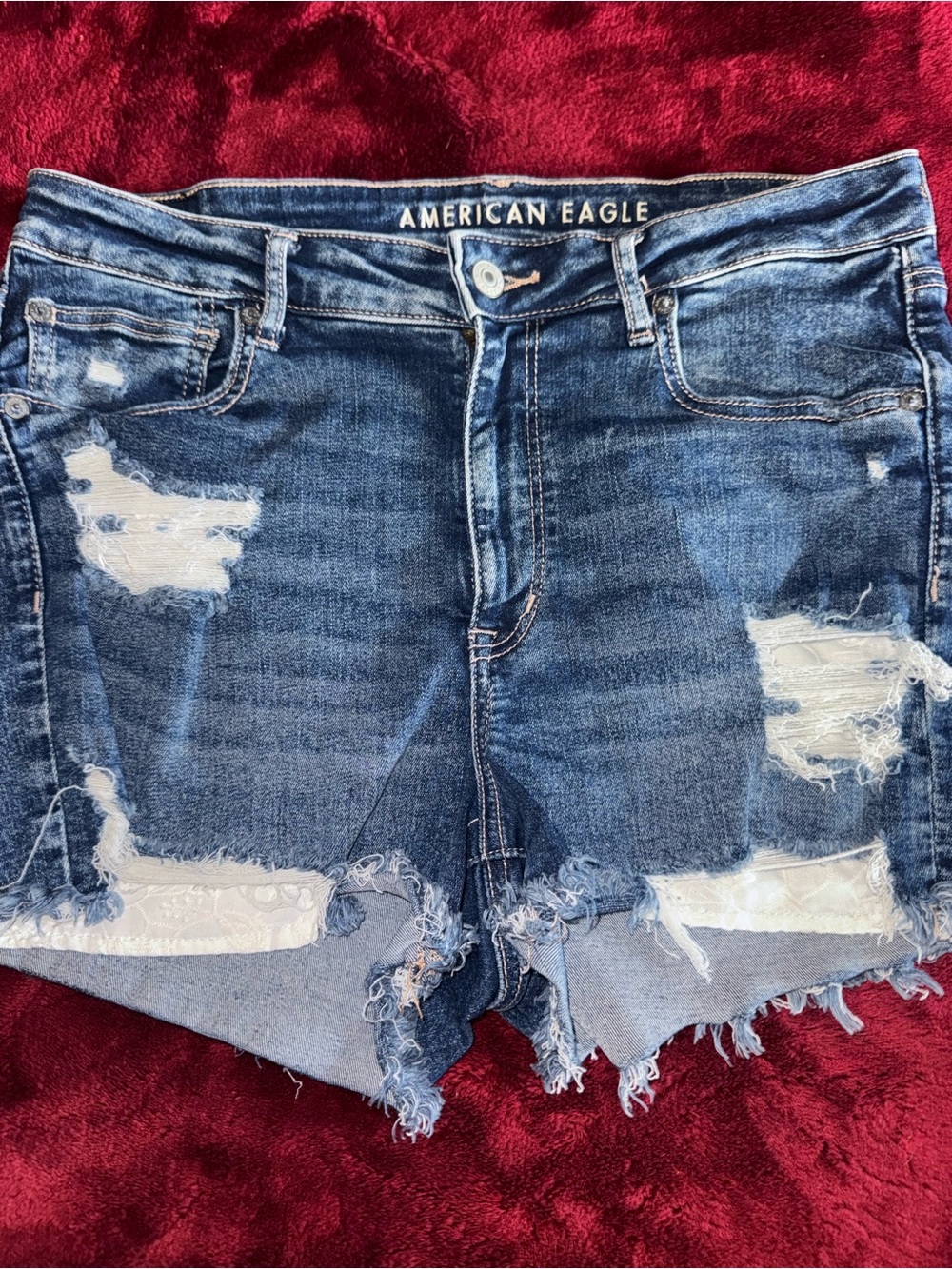 American Eagle Outfitters Dark Blue Distressed Jean Shorts Next Level Stretch 12 - Picture 2 of 7